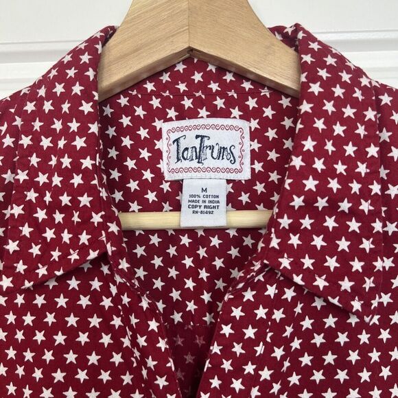 Vintage 90s Tantrums Star Print Button Top Size Medium Fourth Of July Red - Picture 2 of 4